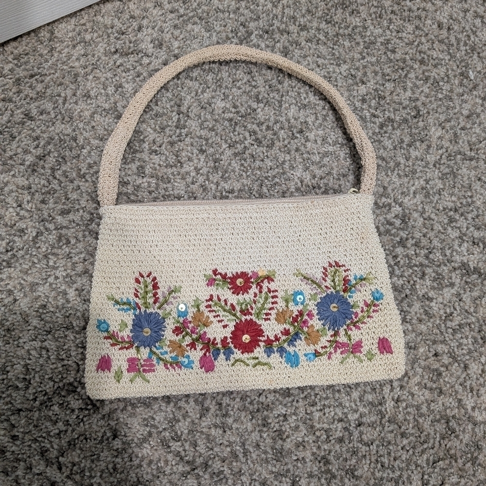 Vintage St. John's Bay Cream Floral Knitted Mini Shoulder Purse